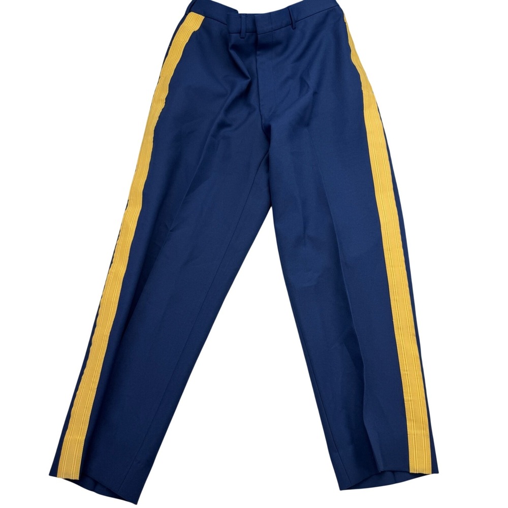 Marlow White Trousers Mens 34x30 Blue US Army Dress Pants Yellow Stripe Military